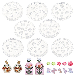 Белый 8 шт 8 стили силиконовые формы, резная форма, для самодельных глиняных инструментов, плоско-круглые, белые, 47.5~62x3.5~4.5 мм, внутренний диаметр: 4.5~12x4~12 мм, 1 шт / стиль