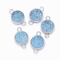 Светло-Синий Коннекторы из смолы druzy, плоско-круглые, платина, голубой, 9x14x3 мм, отверстие : 1.5 мм