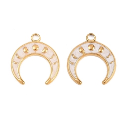 Белый 304 нержавеющей стальной эмали подвески, очарование фаз луны, реальный 18 k позолоченный, ионное покрытие (ip), долговечный, белые, 22.5x20.5x2 мм, отверстие : 2.5 мм