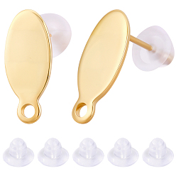 Золотой 30 шт 304 детали серьги-гвоздики из нержавеющей стали, овальные, с петлями, 50 гайки ушные пластиковые, золотые, 16x7x1 мм, отверстие : 1.6 мм, штифты : 0.8 мм