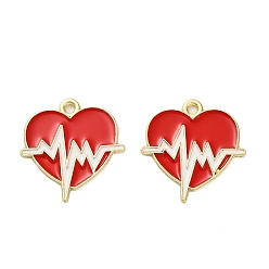 Красный Подвески из эмали и сплава, золотые, медицинская тема, сердцебиение, красные, 21x20.5x1 мм, отверстие : 1.6 мм