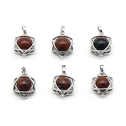 Красный Обсидиан Натурального красного дерева обсидиана подвески, звезда Давида, платина, 20x14~15 мм
