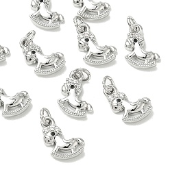 Real Platinum Plated SHEGRACE Brass Micro Pave Cubic Zirconia Pendants, Cadmium Free & Nickel Free & Lead Free, Trojan Horse Charms, Mixed Color, Real Platinum Plated, 10.5x8.5x2.5mm, Hole: 2.5mm