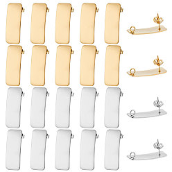 Золотой & Цвет Нержавеющей Стали 28 шт. 2 цвета 304 детали серьги-гвоздики из нержавеющей стали, с вертикальными петлями, закругленный прямоугольник, золотые и нержавеющая сталь цвет, 26x10 мм, отверстие : 2 мм, штифты : 0.8 мм, 14 шт / цвет