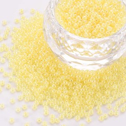 Желтый 12/0 бисер имитация нефрита, непрозрачные цвета блеск, круглые, желтые, 2x1.5 мм, отверстие : 1 мм, Около 40000 шт / фунт