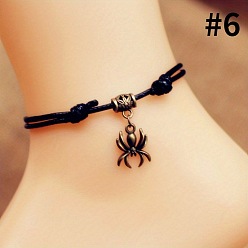 Spider Пляжные браслеты из сплава с регулируемыми вощеными шнурками для женщин, античная бронза, паук, внутренний диаметр: 2~5 дюйм (50~126 мм)