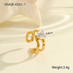 Сердце 304 Открытые кольца-манжеты из нержавеющей стали с инкрустацией прозрачными кубическими циркониями, золотые, сердце, внутренний диаметр: регулируемый