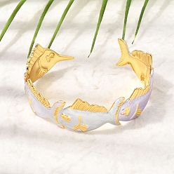 Lilac Ocean 304 Stainless Steel Enamel Fish Open Cuff Bangles for Women, Golden, PVD Vacuum Plating, Lilac, Inner Diameter: 1.97 inch(5cm)x2.40 inch(6.1cm)