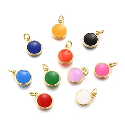 (52) Непрозрачная лаванда Латунь эмаль прелести, с целью перехода в кольце, плоский круглый шарм, стойки покрытие, без кадмия и без свинца, долговечный, золотые, разноцветные, 10x8x2 мм, отверстие : 2.6 мм