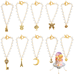 Золотой 10 шт. АБС-пластик, имитация жемчуга и эмалированный сплав, подвесные украшения, Сплав с Переключить застежками, разнообразные, золотые, 205~208 мм