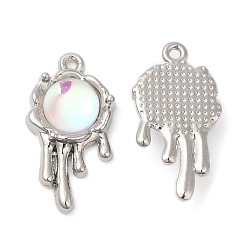 Platinum Alloy Pendants, with Glass, Cadmium Free & Lead Free, Flat Round Melting Charms, Platinum, 24x15x5mm, Hole: 1.6mm