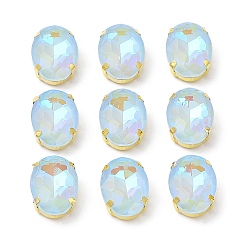 Свет Сапфира Мокко(мк) овал пришить по стразам, многожильных ссылки, с золотыми тонами латунных зубьев, аксессуары для одежды, света сапфир, 18x13x7 мм, отверстие : 1.2 мм