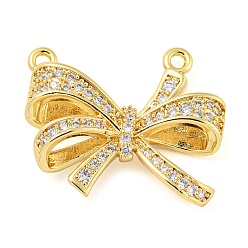 Real 18K Gold Plated Rack Plating Brass Micro Pave Cubic Zirconia Pendants, Cadmium Free & Lead Free, Long-Lasting Plated, Bowknot, Real 18K Gold Plated, 18x21x5mm, Hole: 1.4mm
