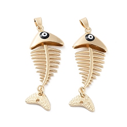 Черный Подвески из эмалированного сплава с гальванопокрытием, рыба с оберегом от сглаза, без кадмия, без никеля и без свинца, золотые, чёрные, 54x20x6 мм, отверстие : 6.5x4 мм