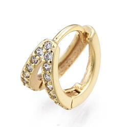 Настоящее золото 18K Двойные серьги-кольца из прозрачного кубического циркония, украшения из латуни для женщин, реальный 18 k позолоченный, 9x9x6 мм, штифты : 0.8 мм