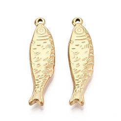 Настоящее золото 18K 304 из нержавеющей стали рыба кулоны, ионное покрытие (ip), реальный 18 k позолоченный, 40.5x10x3.5 мм, отверстие : 1.6~1.8 мм