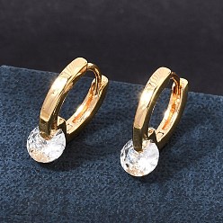 Real 18K Gold Plated Brass with Cubic Zirconia Hoop Earrings, Round, Real 18K Gold Plated, 14x5x12mm