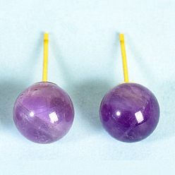 Аметист Серьги-гвоздики с натуральным аметистом, круглые, золотые, 20x8 мм