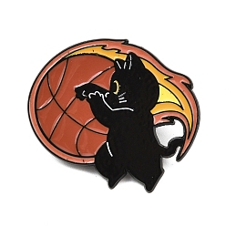 Шоколадный Кот с баскетбольными спортивными эмалированными значками, булавки для лацканов из сплава для одежды рюкзака, цвет шоколада, 27x31 мм