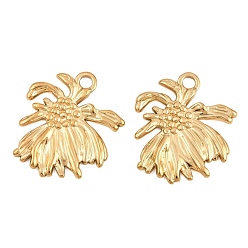 Oro 304 colgantes de acero inoxidable, amuletos de crisantemo, larga duración plateado, dorado, 27.5x24x1.5 mm, agujero: 3 mm