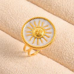 Золотой Регулируемые кольца-манжеты из нержавеющей стали с эмалью для женщин, плоские круглые с солнцем, золотые, 18 мм, внутренний диаметр: 19 мм