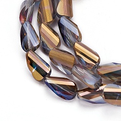 с Золотистым Покрытием Стеклянные бусины с гальваническим покрытием , с половиным покрытием, граненые, витая слеза, с золотым покрытием, 13.5x8x5.5 мм, отверстие : 1 мм, около 50 шт / нитка, 26.38 дюйм (67 см)