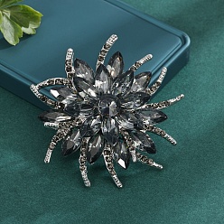 Серый Брошь из блестящего сплава со стеклянными булавками для женщин и девочек, цветок, серые, 63 мм