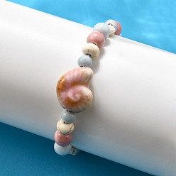 Розовый Браслеты из фарфоровых бусин ручной работы и синтетических бусин говлита для женщин, с фарфором и шармом из говлита, туманная роза, внутренний диаметр: 2 дюйм (5.2 см)