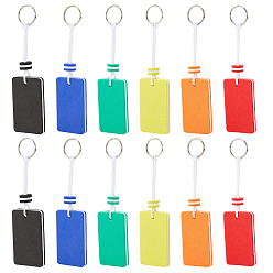 Mixed Color 12Pcs 6 Colors EVA Pendant Keychains, with Iron Key Rings, Rectangle, Platinum, Mixed Color, 155mm, 2pcs/color