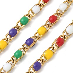Разноцветный Ионное покрытие (ip) 304 звенья цепи из нержавеющей стали, пайки, с эмалью и катушкой, реальный 18 k позолоченный, красочный, 11x4.5x4.5 мм, около 32.81 футов (10 м) / рулон