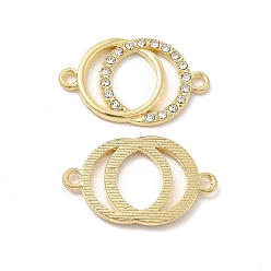 Light Gold Dijes de conector de aleación con diamantes de imitación de cristal, níquel, enlaces de anillos dobles, la luz de oro, 15.5x25x2 mm, agujero: 1.8 mm