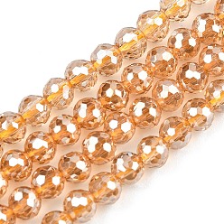 Оранжевый Гальванизируйте прозрачные стеклянные бусины, круглые, граненый(96 граненый), оранжевые, 4~4.5 мм, отверстие : 1 мм, около 95 шт / нитка, 14.76'' (37.5 см)