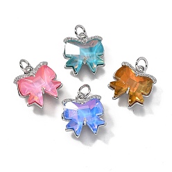 Платина Латунные микро проложить кубического циркония прелести, бантом, со стеклом и петлей, долгоиграющий, без свинца и без кадмия, граненые, cmешанных цветов, платина, 14x13x5 мм, отверстие : 3 мм