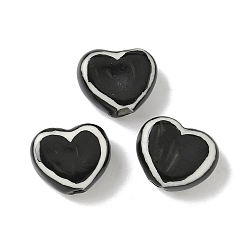 Черный Фарфоровые бусины ручной работы, сердце, пастельный фарфор, чёрные, 12~13x14~15x6~7 мм, отверстие : 2.5~3 мм