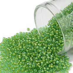 (307) Inside Color Aqua/Opaque Yellow Lined TOHO Round Seed Beads, Japanese Seed Beads, (307) Inside Color Aqua/Opaque Yellow Lined, 15/0, 1.5mm, Hole: 0.7mm, about 15000pcs/50g