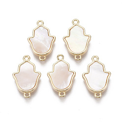 Морская Ракушка Латунные коннекторы, С пресноводной оболочкой, без никеля , для религии, hamsa рука / рука fatima / рука miriam, реальный 18 k позолоченный, цвет морской раковины, 19.5x12x3 мм, отверстие : 1.4 мм