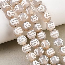 Roc/Peng Pattern Тибетского стиля DZI бисер нитей, природный агат бисер нитей, окрашенная и подогревом, круглые, белые, шаблон roc / peng, 10.2~10.5 мм, отверстие : 1.3 мм, около 35 шт / нитка, 13.78'' (35 см)