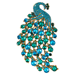 Изумруд 1 Броши на лацкан из сплава поликарбоната с павлином и стразами для женщин, изумруд, 104x61.5 мм