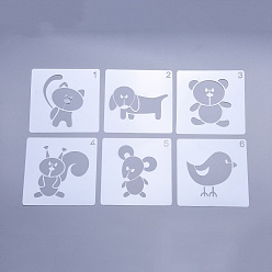 White Plastic Drawing Stencil for Kids Teen Boys Girls, Reusable Drawing Template for DIY Scrapbooking, Journal, School Projects, Animal Theme, White, 130x130x0.3mm, 6pcs/set