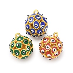 (52) Непрозрачная лаванда Латунь эмаль подвески, круглые и от сглаза талисманы, стойки покрытие, долговечный, без кадмия и без свинца, реальный 18 k позолоченный, разноцветные, 18x15.5 мм, отверстие : 1.5 мм