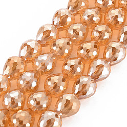 Сэнди Коричневый Гальванизируйте прозрачное стекло бисер нитей, граненые, слеза, песчаный коричневый, 10x9.5 мм, отверстие : 1.5 мм, около 60 шт / нитка, 23.62 дюйм (60 см)