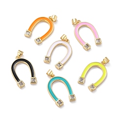 (52) Непрозрачная лаванда Кулоны из экологически чистой латуни с микропаве и кубическим цирконием, с эмалью, долговечный, реальный 18 k позолоченный, без кадмия и без свинца, U-образный, разноцветные, 24.5x16x2 мм, отверстие : 4x3.8 мм