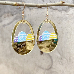 Разноцветный Пасхальные акриловые серьги-подвески, яйцо, золотые, красочный, 73x30 мм