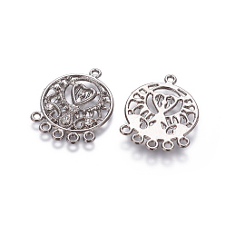 Gunmetal Alloy Chandelier Components Links, with Rhinestone, Flat Round with Heart, Crystal, Gunmetal, 32x24.5x3mm, Hole: 1.5mm