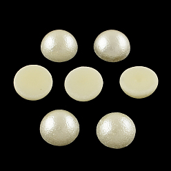 Beige Matte Half Round ABS Plastic Imitation Pearl Cabochons, Beige, 14x7mm, about 1000pcs/bag