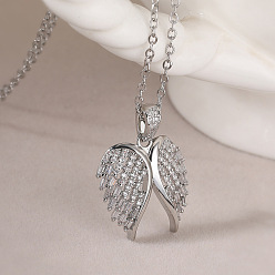 Платина Латунные микропаве прозрачные кубические цирконии ожерелья с подвесками в виде крыльев ангела, платина, 18.39 дюйм (46.7 см)