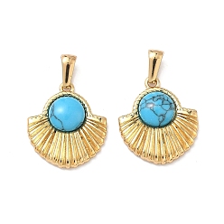 Fan 304 нержавеющая сталь с подвесками из синтетической бирюзы, золотые, вентилятор, 23x19.5x5 мм, отверстие : 7x3 мм