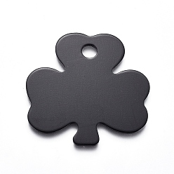 Schwarz Irische Aluminiumanhänger, leere tag stempeln, Klee, Schwarz, 32.5x32.5x1 mm, Bohrung: 4 mm