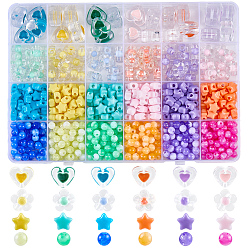 (52) Непрозрачная лаванда 870 шт 24 цвета непрозрачные и прозрачные акриловые бусины, звезда и сердце и цветок и круг, разноцветные, 6~18x6~17x5.5~11 мм, отверстие : 1.8~2.5 мм