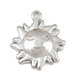 Stainless Steel Color 304 Stainless Steel Pendants, Smiling Sun Face Charms, Stainless Steel Color, 17.5x15x2.5mm, Hole: 1.5mm